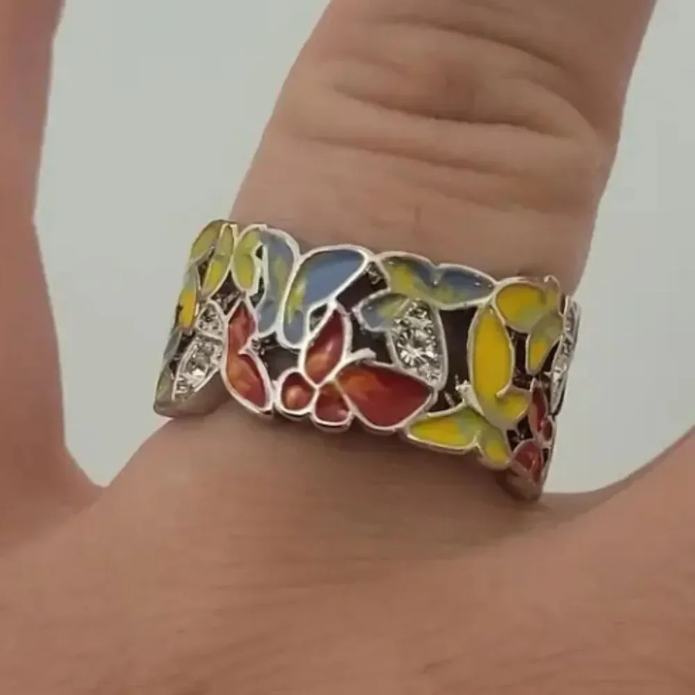 Colorful Enamel Butterfly Ring for women size 7